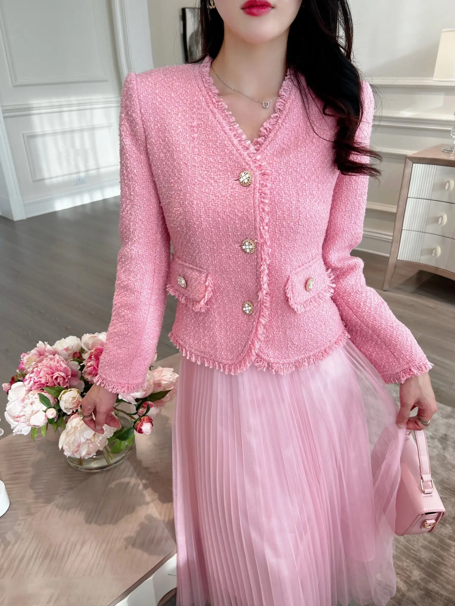 

2023 Autumn Winter Fashion New Women's Clothing Tassel Long Sleeve Coat Top➕Pleated Skirt Suit 1018