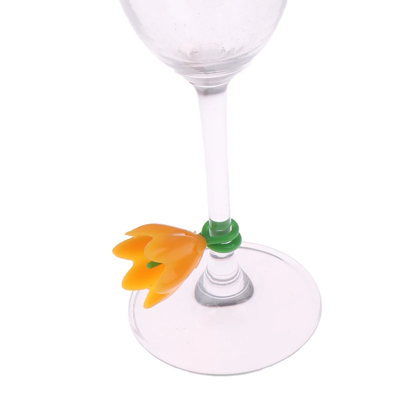 Wine Glass Marker Wine Glass Decorations Flowers Wine Cup Marker Bars Party Dedicated Glass Cup Recognizer Tools Wine Glasses Silicone Label 6pcs/set