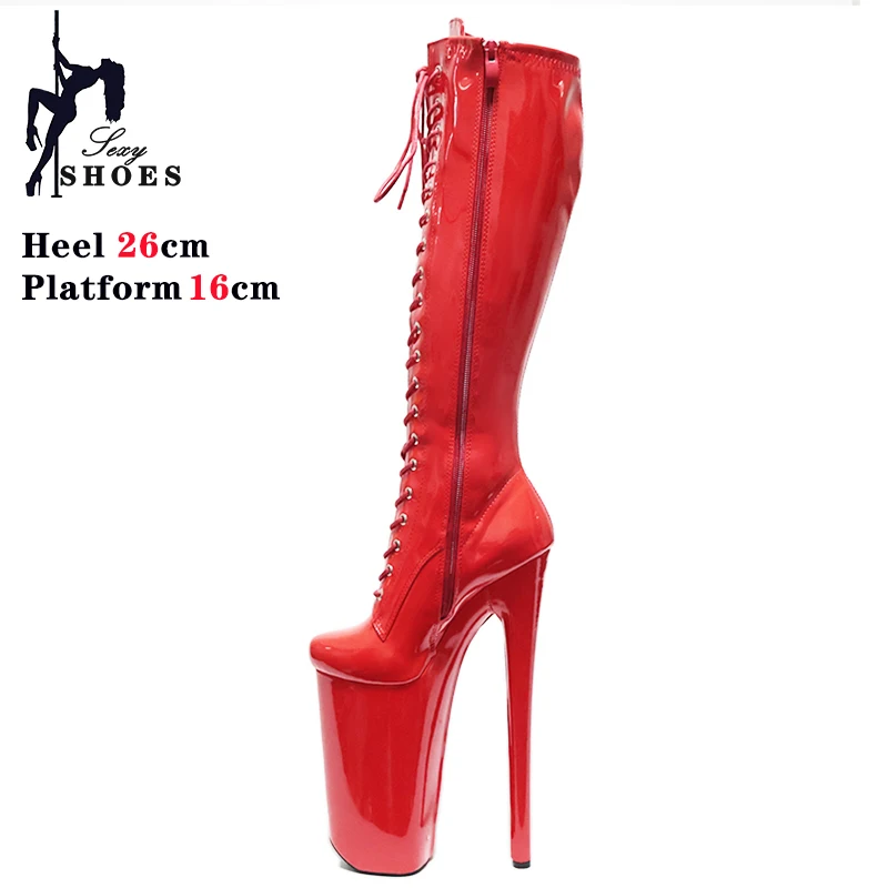 Women's Boots Trend 2025 Red Knee High Boots Lace Up Knee-High Boots Nightclub Platforms Pole Dancing Shoes Heels 26CM Stiletto