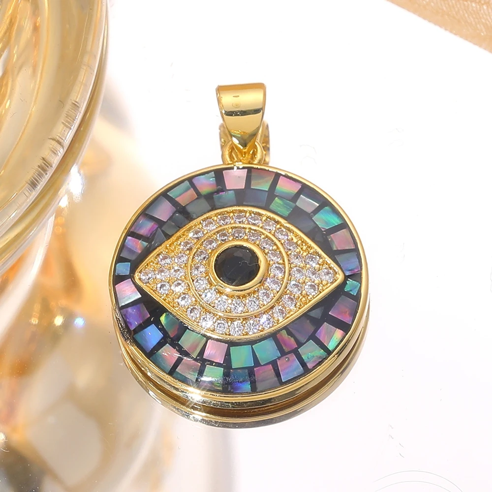 Juya 18K vergoldete, mit Zirkonia besetzte, dekorative Emaille-Hamsa-Hand-Fatima-Griechisches-Böses-Auge-Anhänger für DIY türkische Talisman-Schmuckherstellung – Detail 12