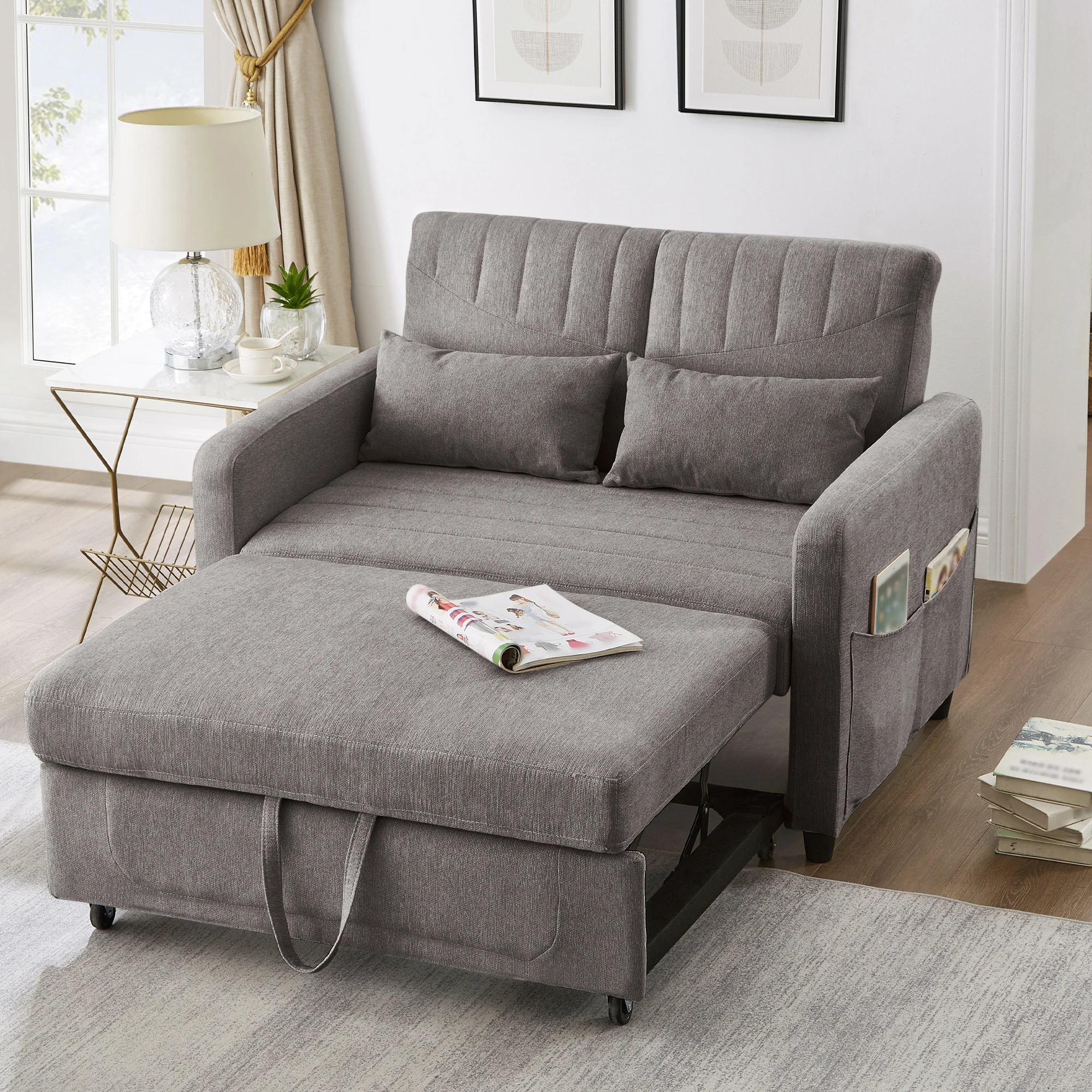 KOMHTOM Zweisitzer Klappsofa Schlicht Stil Dreistufig Verstellbare Rückenlehne Und Atmungsaktiver Baumwoll Leinen Stoff – Detail 3
