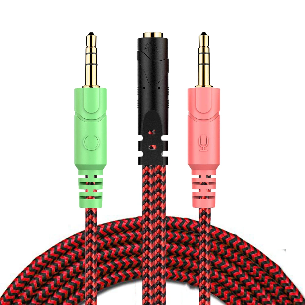 Braided Replacement PC Splitter Cable Extension Cord For Kingston HyperX Bose Logitech Sennheiser JBL Gaming Headsets