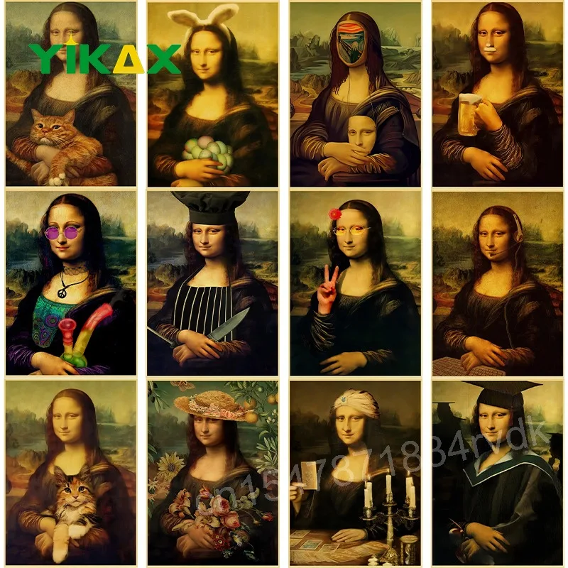 

Mona Lisa Funny Photo Famous Poster Wall Chart Print Posters Home Living Bed Room Decor Bar Cafe Picture Frameless Wall Painting