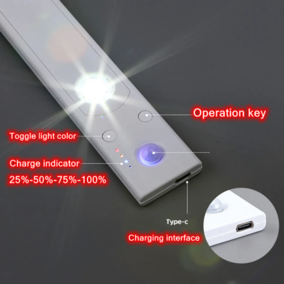 LED Night Light LED Cabinet Light LED Motion Sensor Light Cabinet Lights Motion Sensor Light 20cm/30cm/60cm Aluminum USB Rechargeable For Kitchen Wardrobe Cabinet Lighting