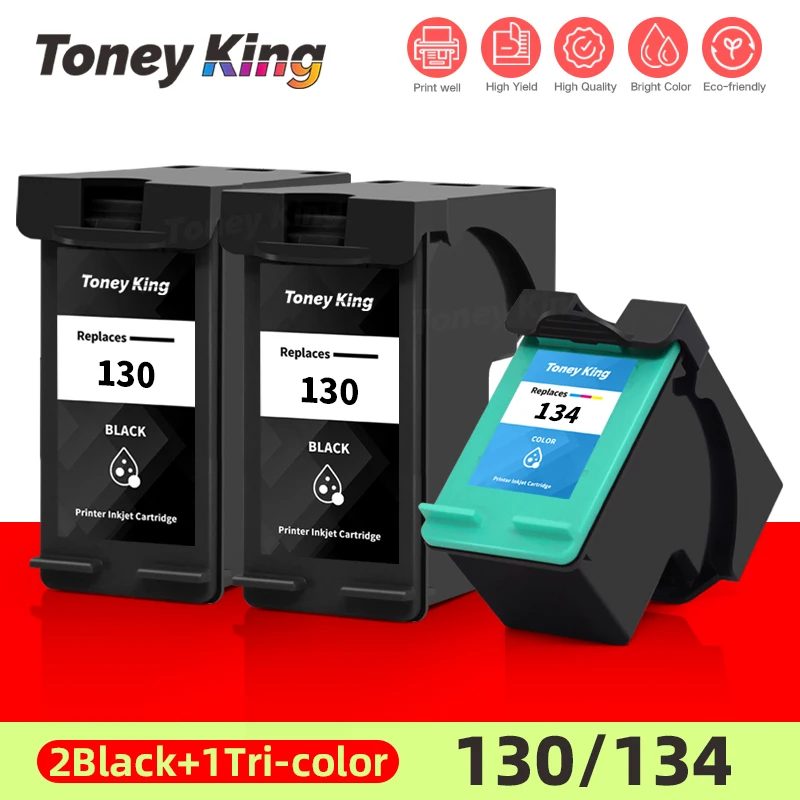 TONEY KING Printer Cartridges Replace For HP 130 134 For HP130 134 Photosmart Pro 8353 B8353 Deskjet 6543 5743 6623 5743 6843