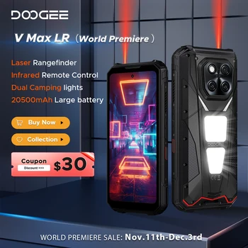 Anteprima mondiale DOOGEE V Max LR Telefono robusto 5G Doppie luci da campeggio Telemetro laser Schermo da 6,78 '' Batteria da 20500 mAh Smartphone