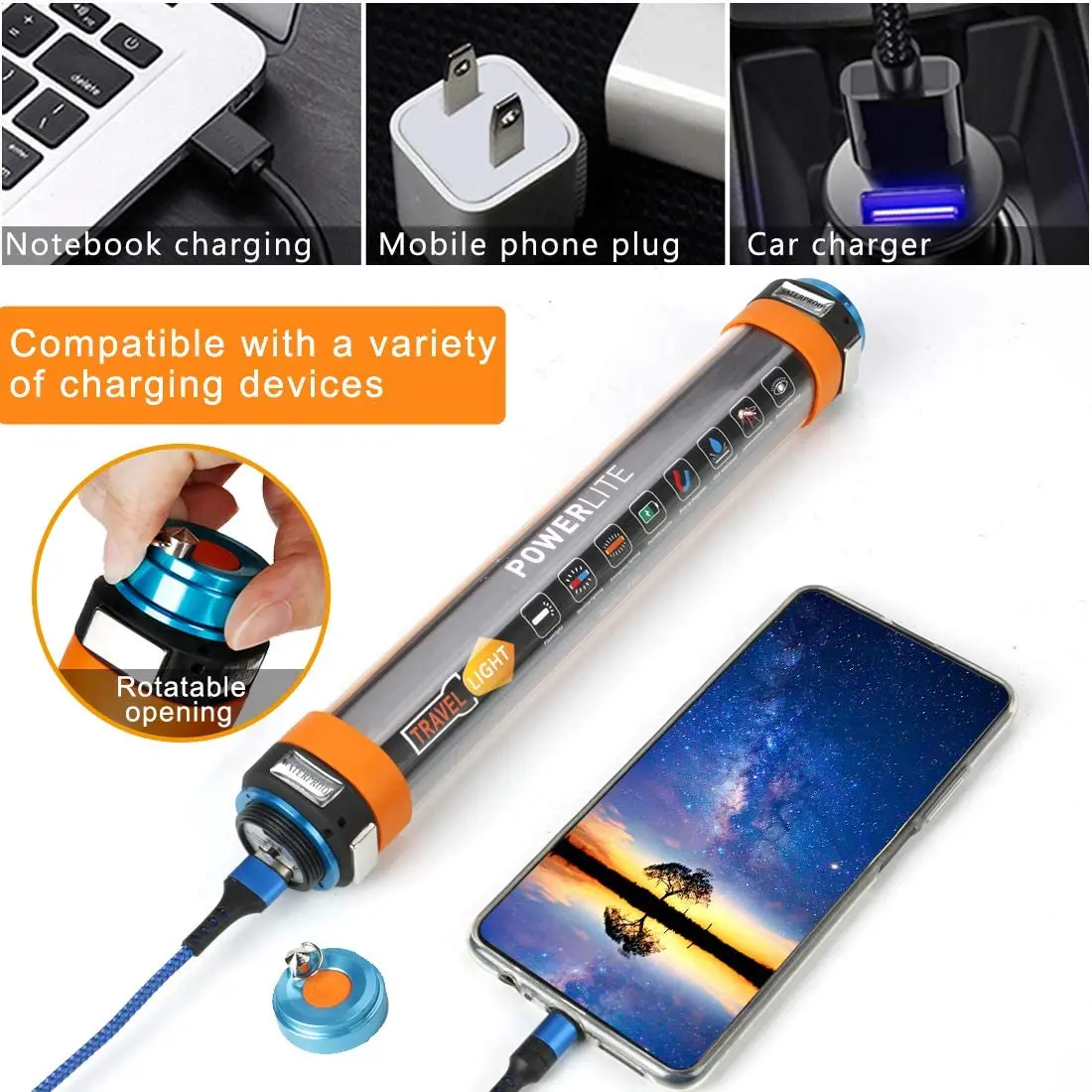 ZK30 USB Rechargeable IP68 Waterproof LED Camp Light Emergency Portable Lantern Flashlight Multi-Functional Magnetic