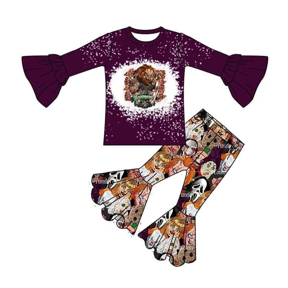 

New ruffle long sleeve top terror bell bottom girls set kids clothing Halloween boys pants outfits
