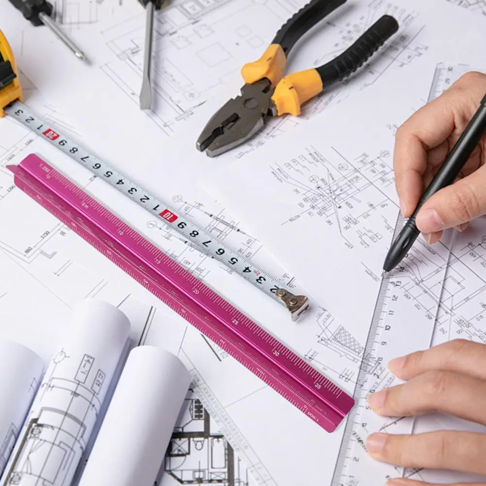 Aluminum Alloy Engineering Scale Ruler High Precision Triangular Architectural Drafting Tool Scale Bar Drafting Supplies stainless steel ruler,ruler set,drawing ruler,straight ruler,metal ruler