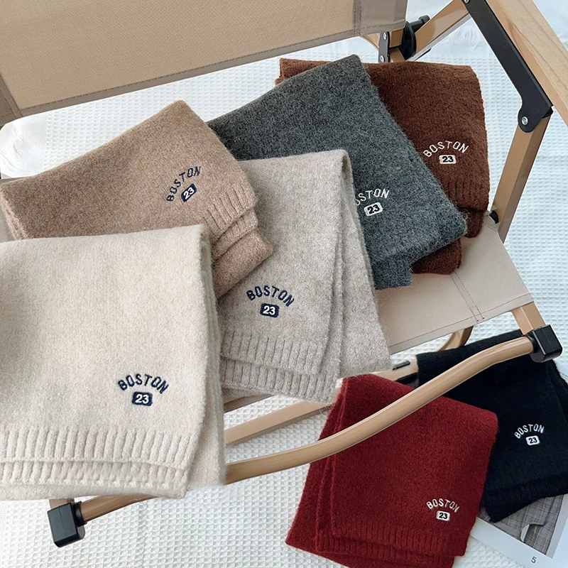 Kids Winter Scarf Letter Embroidery Knitted Warm Scarves For Boys Girls Outdoor Coldproof Children Woolen Neckerchief