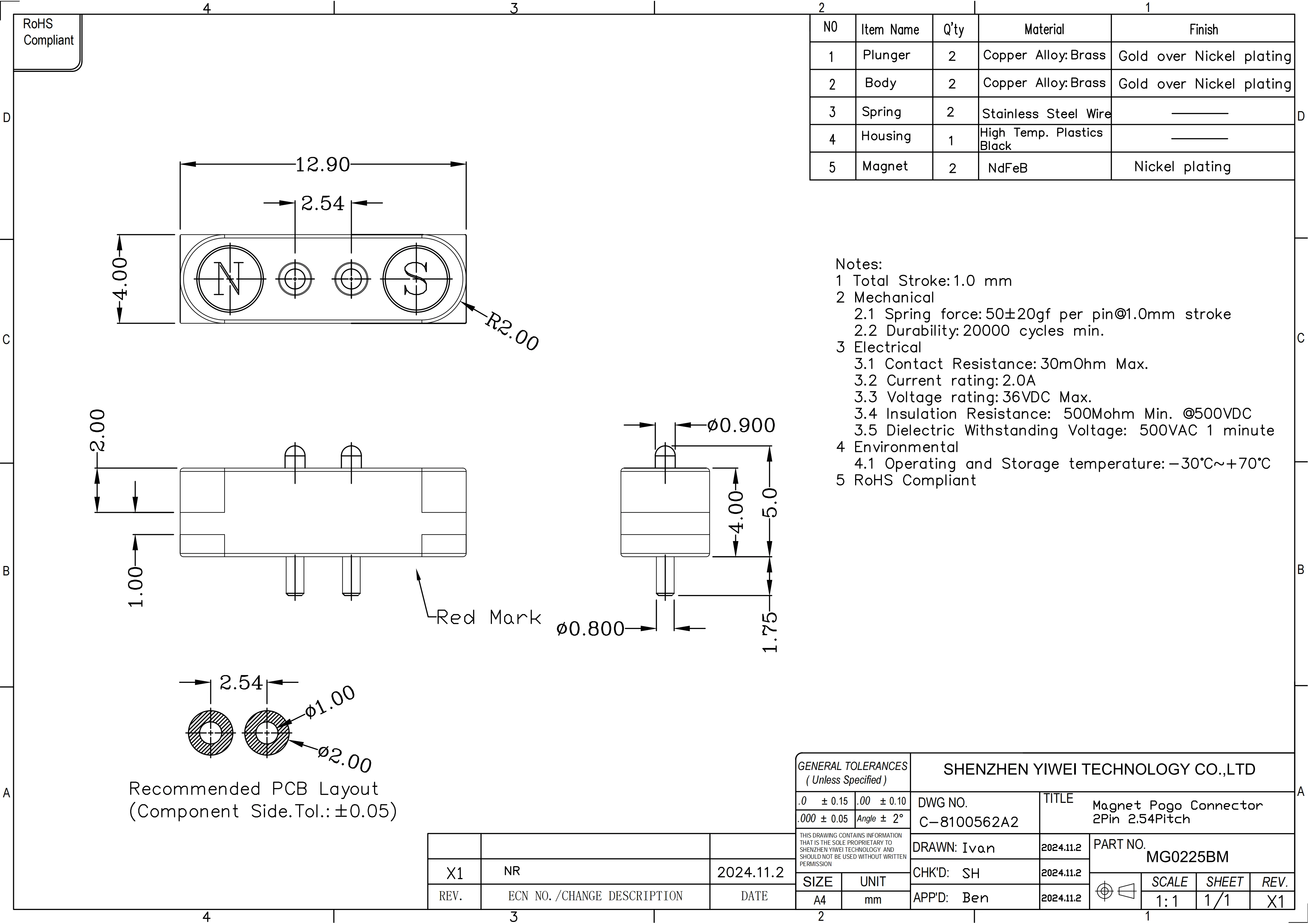 1/3/5 Paar wasserdichter DC-Magnet-Pogo-Pin-Stecker 2 3 4 5 6 7 8 9 Pole 2,54 mm Pogopin männlich weiblich Kontaktstreifen 90 Grad – Detail 19