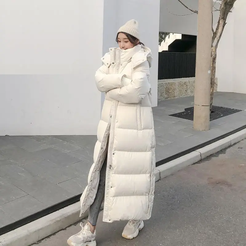 

Faux Fur Collar Hooded Down Coats Korean Fashion Slim Winter Parkas Women Oversize Cotton Jacket Snow Warm Long Abrigos New