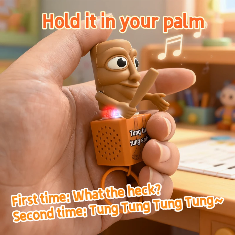 발광 텅 텅 텅 사후르 키체인 나무 막대 인형 버튼 키체인 펜던트 애니메이션 주변 장식 어린이 생일 선물 장난감