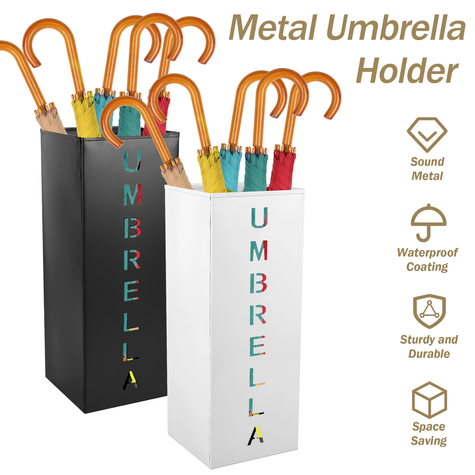 Umbrella-Storage-Bucket-Metal-Iron-Holder-Square-Umbrella-Rack-Bin ...