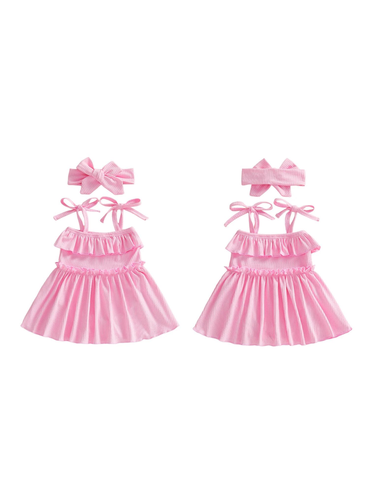 Adorable Baby Girl Pink Floral Print Sleeveless Romper Dress with Matching Bow Headband Set for Summer Fun