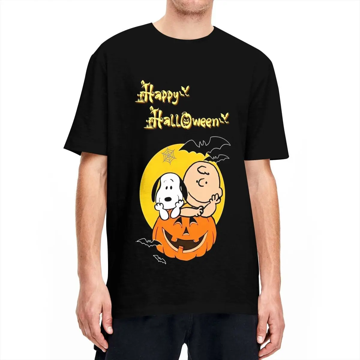 Camiseta de Charlie Brown y Snoopy de Peanuts, camisetas de Happy Halloween, camisetas vintage de manga corta, camisetas de verano 100% algodón de gran tamaño