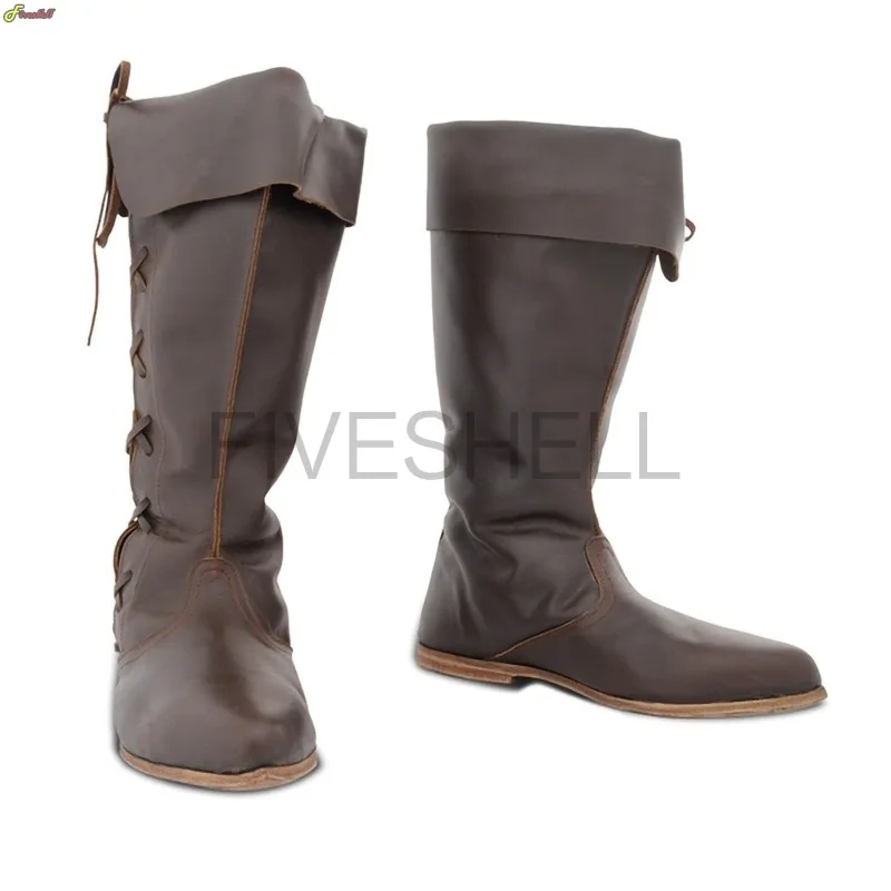 Cosplay Shoes Medieval Leather Men Boots Halloween Carnival Knight Pirate Gothic Punk Shoes