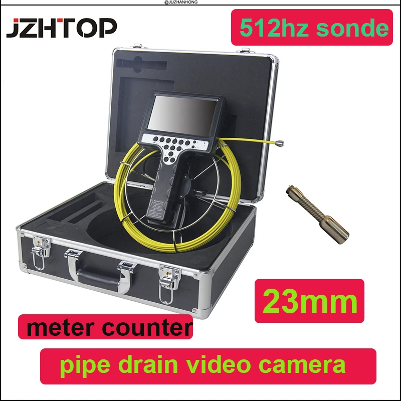 23mm Pipe Inspection Camera Sewer 512hz Transmitter Sonde Locator Video Snake Inspection Camera System 7'screen Meter Counter