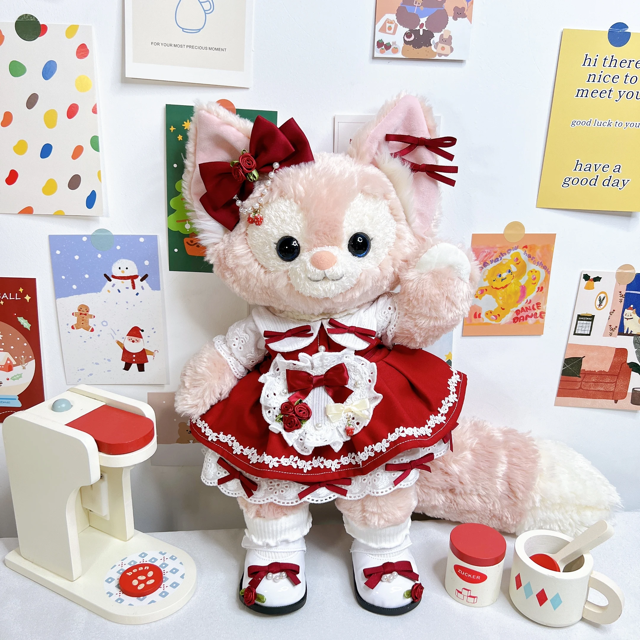 13 inch LinaBell Plush Doll Clothes Stella Lou Clothes Replacement Christmas Strawberry Rose Wine Red Dress