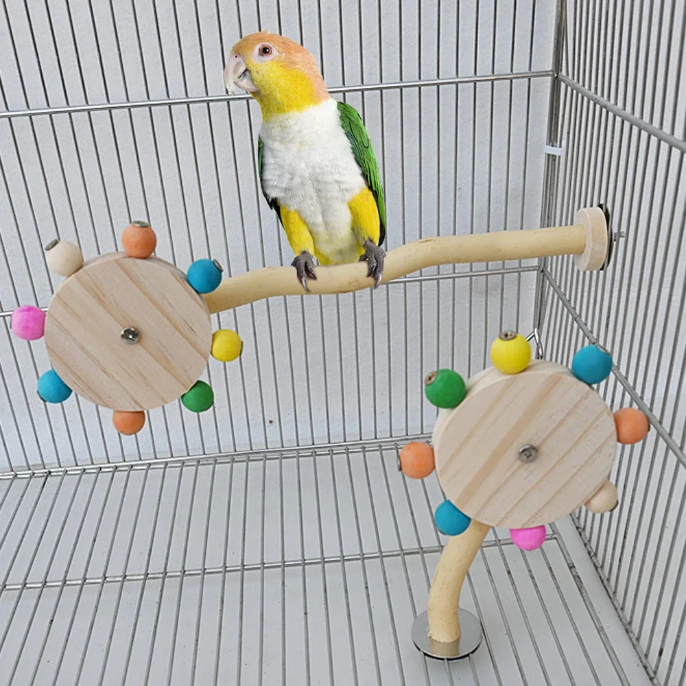 Funny Perch Toy with Rotating Balls Wood Interactive Bird Stand Colorful Parrot Foraging Toy Rotating Windmill for Lovebirds parrot toy bird toy bird perch stand