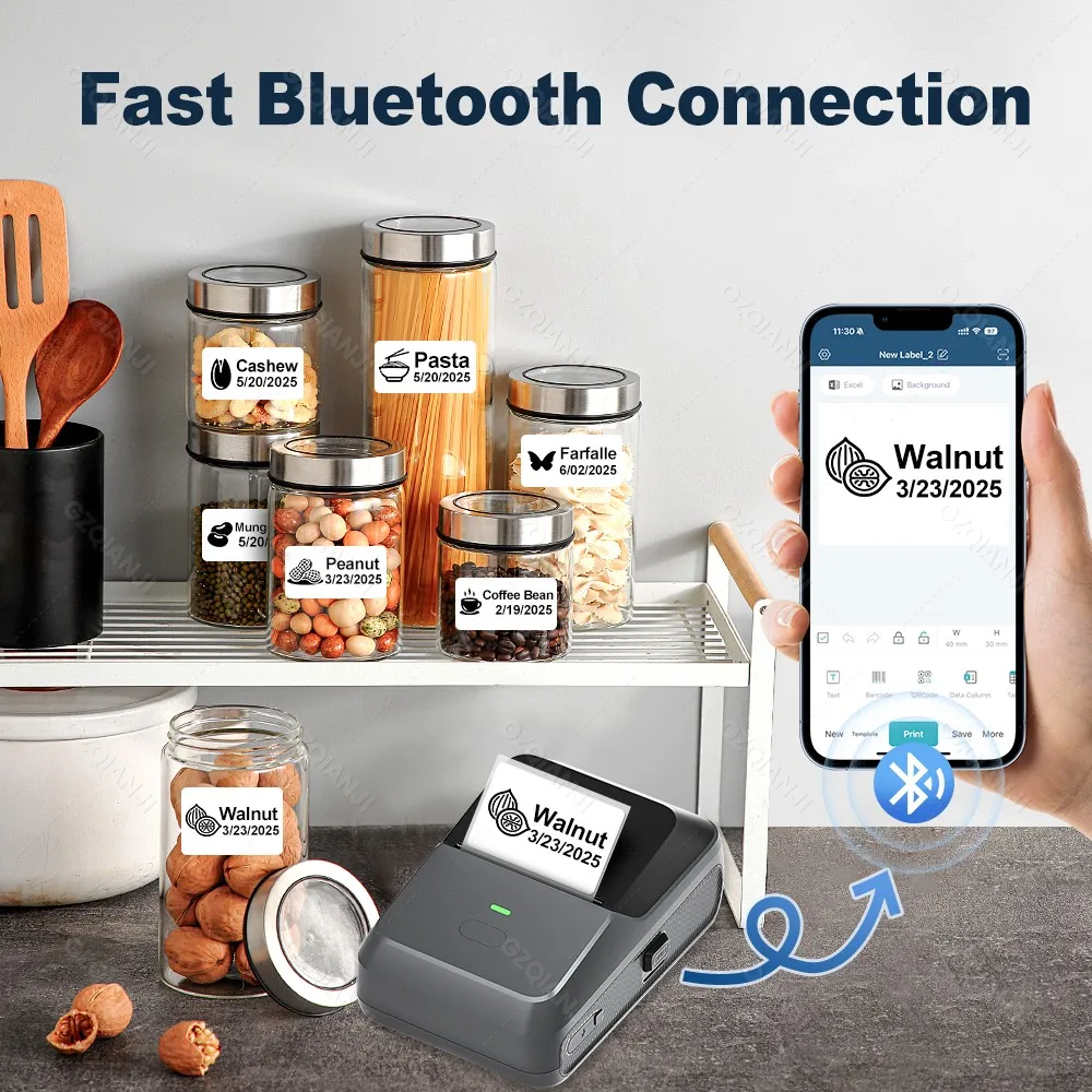 2inch Mini Thermal Label Printer 3Rolls Color Sticker Portable Wireless Bluetooth Cable Labeling Machine for 20-50mm Paper Rolls