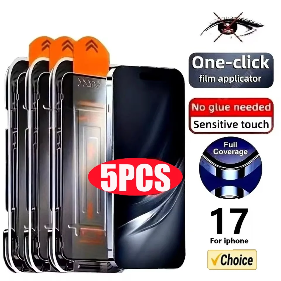 5 STKS Privacy Screen Protector Stofvrije Installatie Protector voor iPhone 17 Air 17 Pro Max 16 Pro Max 16 Plus Anti-Spy Glas