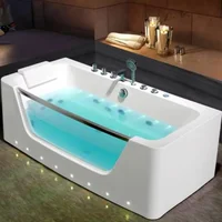 Minimalist Freestanding Clear Glass Whirlpool Bathtub Bathroom 2 Person Water Jet Rectangular Bathtub 1