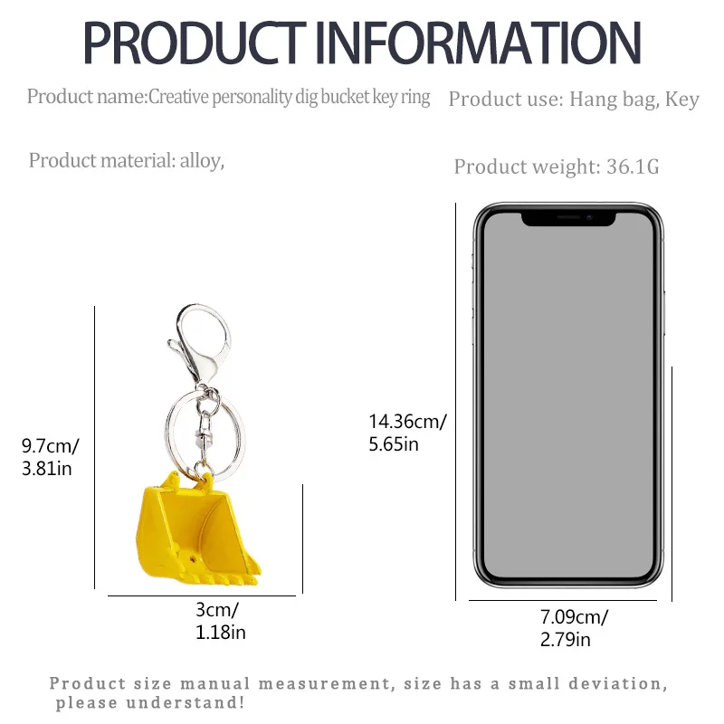 Simulation Bulldozer Keychain For Women Men Creative Mini Stereo Excavator Bucket Model Metal Key Ring Car Key Chain Pendant