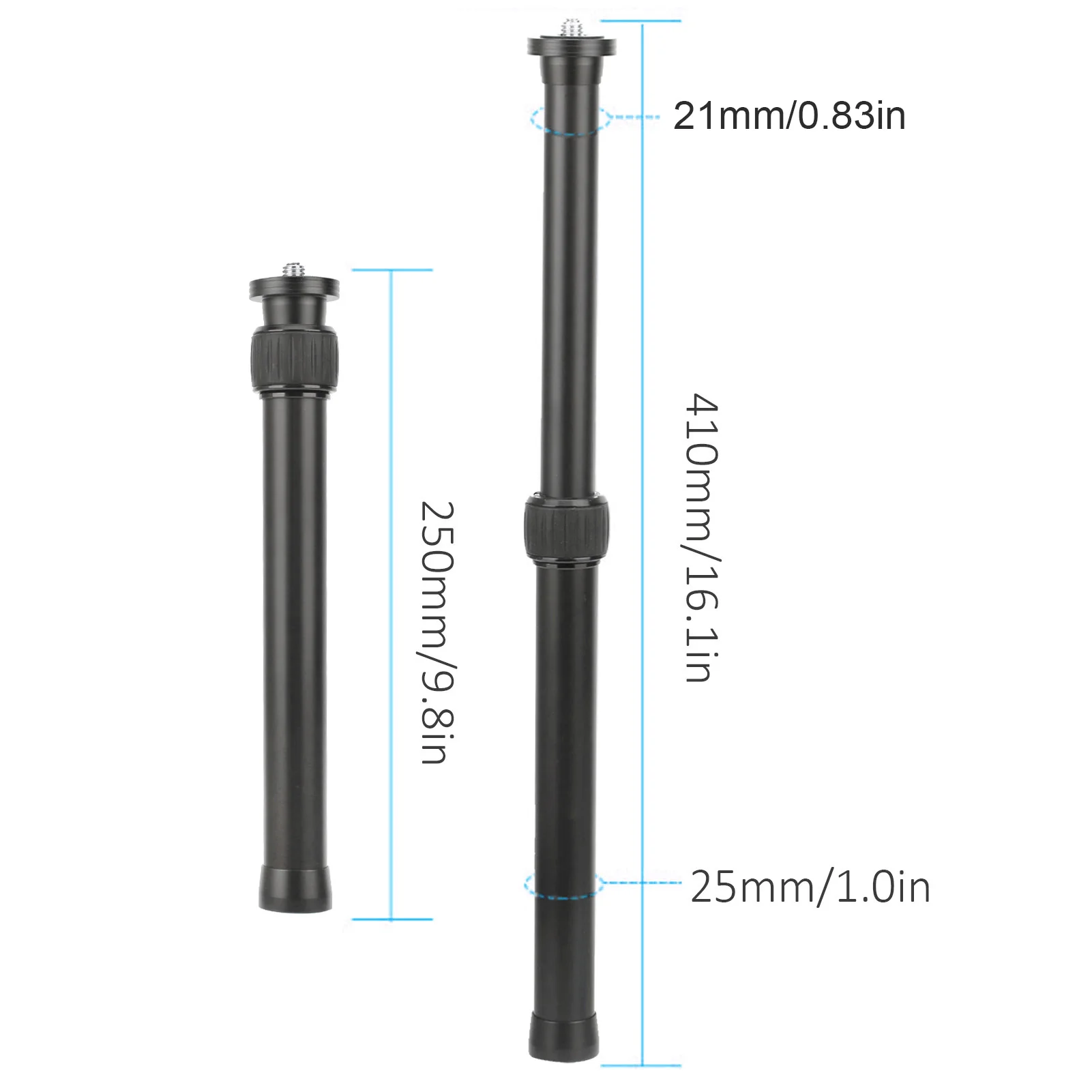 Tube Extension Trépied 2 Sections Aluminium 25-41cm Vis 1/4 3/8