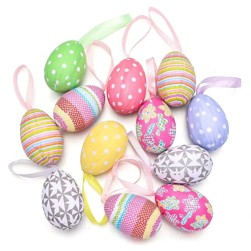 

12PCS Wedding Holiday Supplies DIY Crafts Birthday Happy Easter Easter Eggs Foam Eggs Hanging Ornament