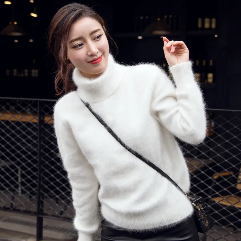 

Women 100% Real Mink Cashmere Sweater Female Flully Turtleneck Sweaters Loose Thickened base Warm In Winter free shipping C018