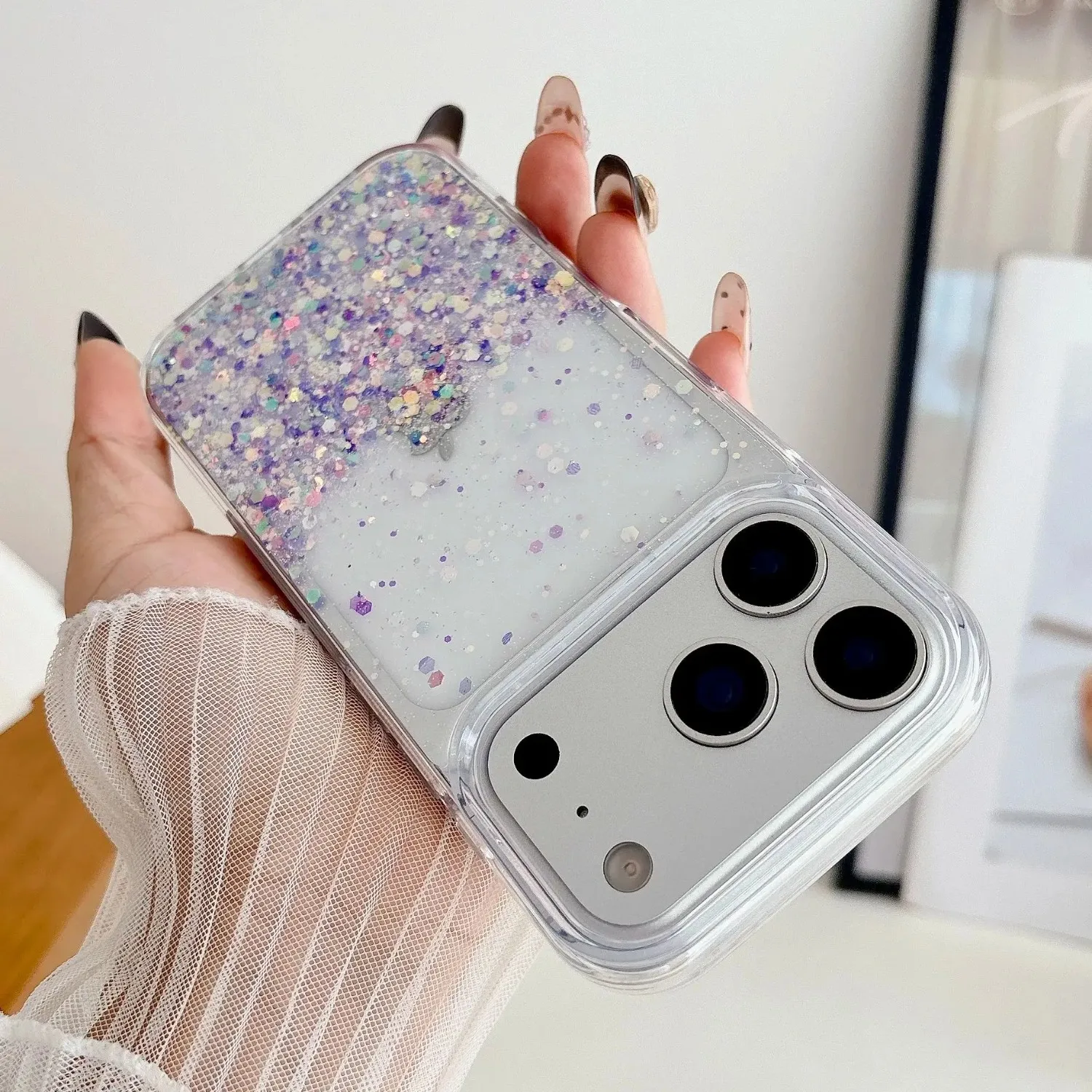 Night Glowing Luminous Glitter Silicone Phone Case with Neon Transparent Sequins Cover