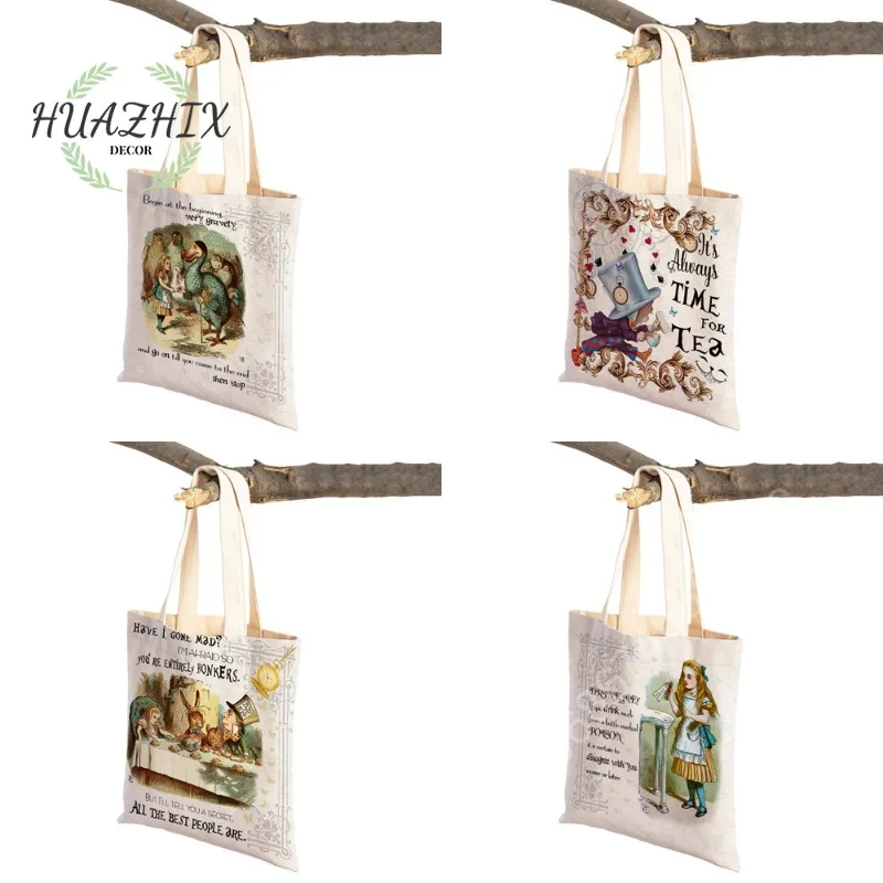 

Wonderland Fashion Shoulder Bags for Girl Shopping Tote Bag Reusable Double Sided Print Casual Children Canvas Tote Handbags