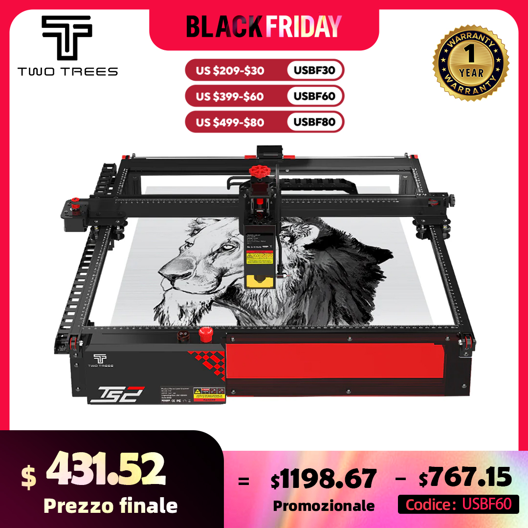 Twotrees Ts2 130w Cnc Laser Engraver Engraving Cutting Machine Built-in Air Assist App Control Support Offline Print 410*410mm - Laser Engraving Machine