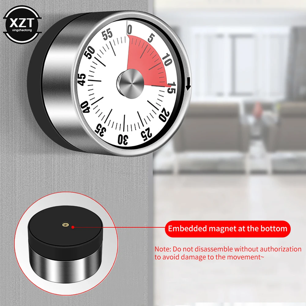 Mechanische timer met magnetische achterkant voor koken, bakken, gymtraining, studeren, 60 minuten visuele aftelklok