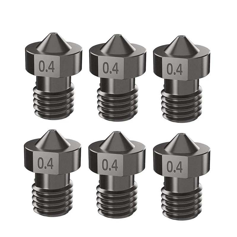 스레드 경화 스테인리스 스틸 노즐, 고유량 V6 깍지, Prusa I3 MK3/MK4 3D 프린터용, 0.4mm, 6 개