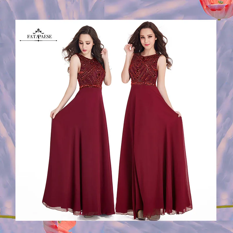 

FATAPAESE Red Prom Dre Crystal Long Sleeveless Glitter Beads Party Dress Chiffon Formal Evening Gowns robes de soirée파티드레스