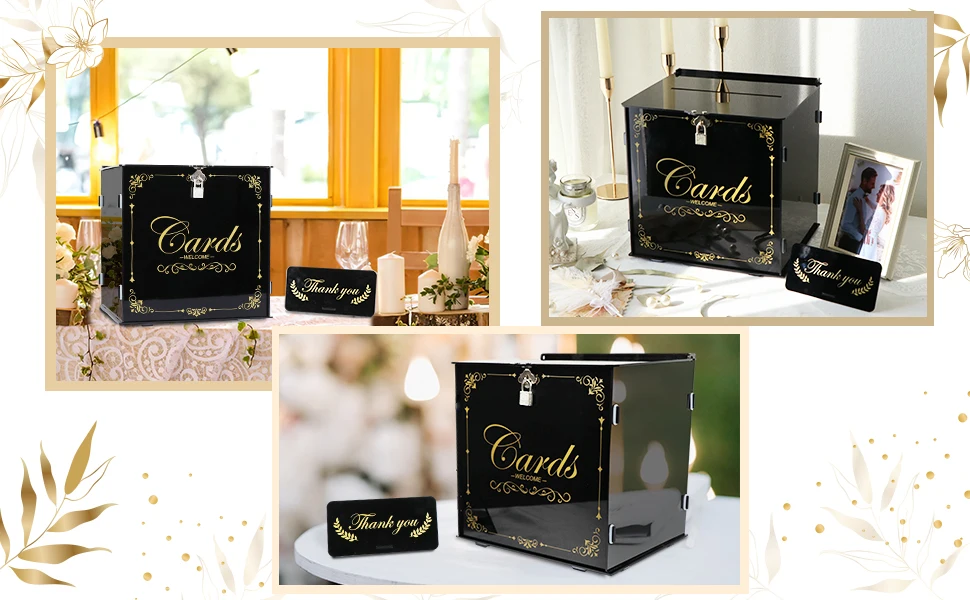 Description Picture 2 of itemBlack Acrylic Wedding Card Box Gift for Wedding Reception, DIY Wedding Envelope Money Card Box for Wedding Decorations