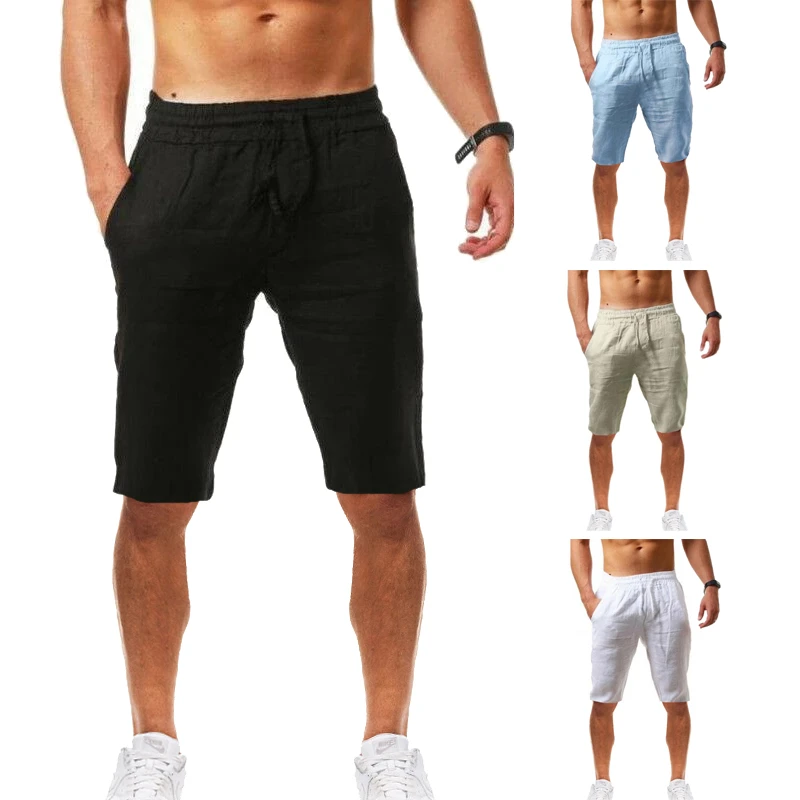 smart casual shorts mens 2022 New Summer Men's Linen Solid Color Drawstring Shorts Five-point Pants Swimming Beach Short Pants best men's casual shorts