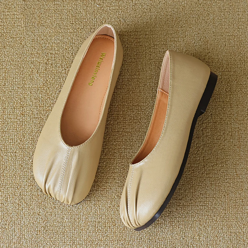 Japanese Style Round Toe Loafers Women Soft Leather Flats Shoes Patchwork Sewing Moccasins Female Cozy Ballet Slip On Lazy Mules women shoes women flats