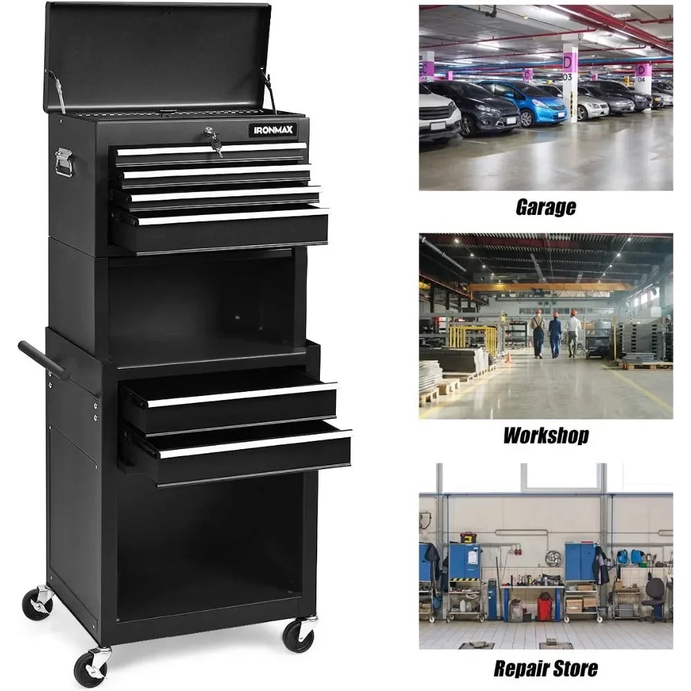 Large-scale Rolling Tool Chest - Removable Top Box Large Bottom Cabinet with Casters and Lock System Tool-Box Heighten 6-Drawer 4
