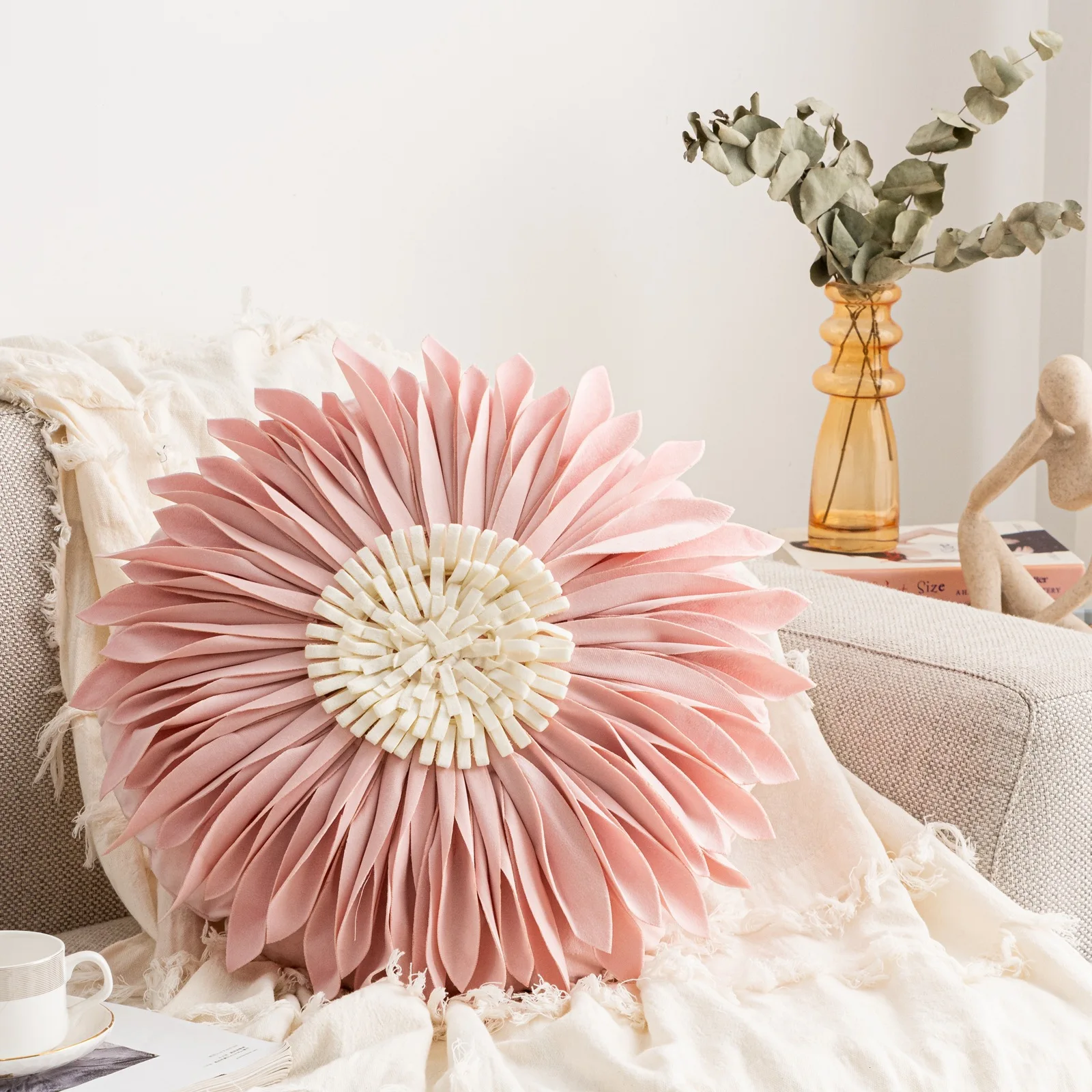 

Light Luxury Round Sunflower Chrysanthemum Pillowcase Sunflower Flower Camping Pillow Knot Wedding Cushion Pillowcase