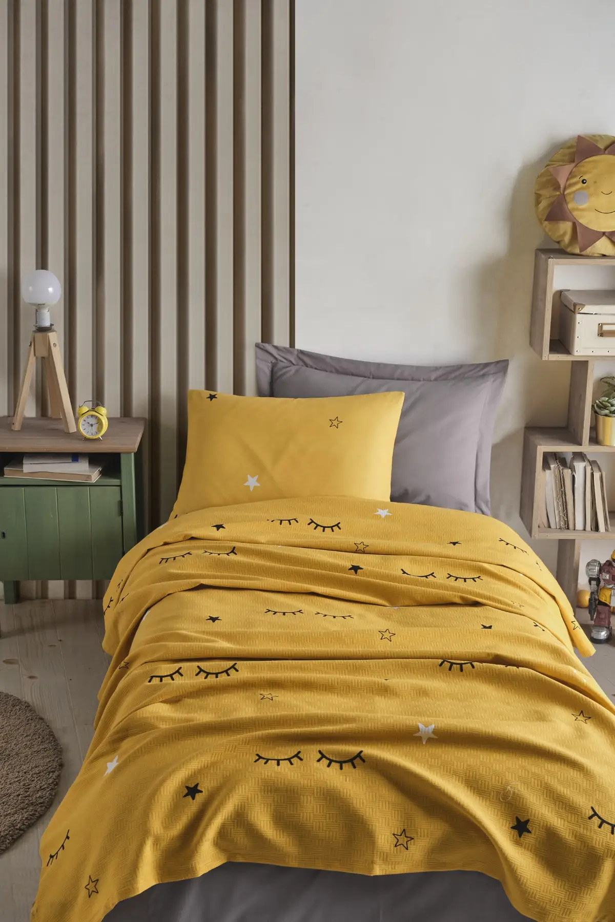 

100% Natural Cotton Pike Cover Single Dide Yellow Cotton 160X235 Bed Bed Room Textile Home