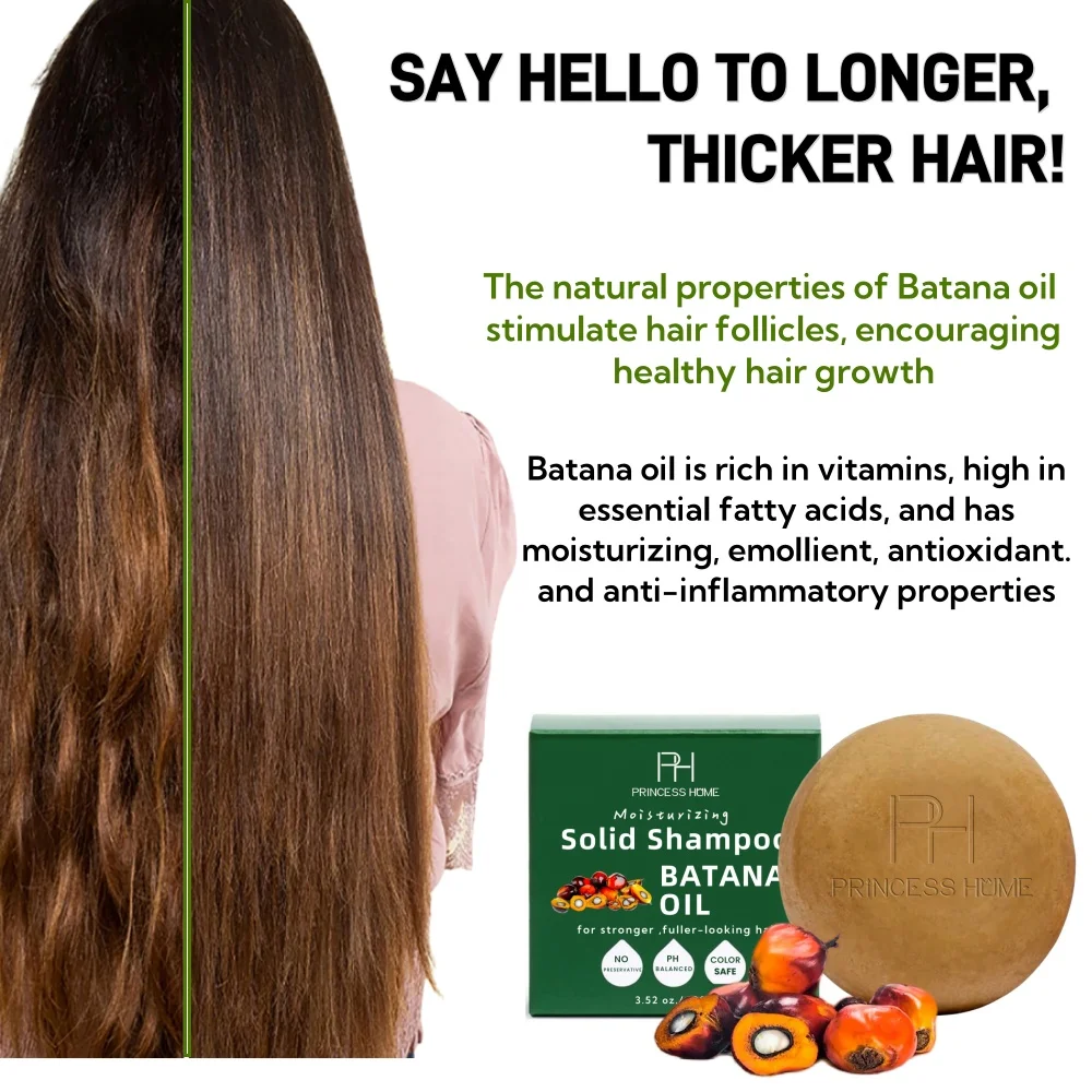 100g Hair Thickening and Strengthening Batana Oil Shampoo Bar Eco Friendly Color Safe PH Balanced, Sulfate Free Shampoo Bar