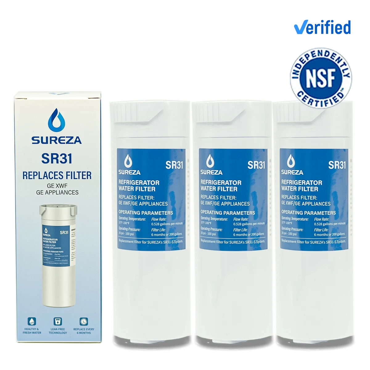 

NSF Certified XWF Refrigerator Water Filter, Replacement for GE XWF Water Filter (Not XWFE), 3 Pack/4 Pack