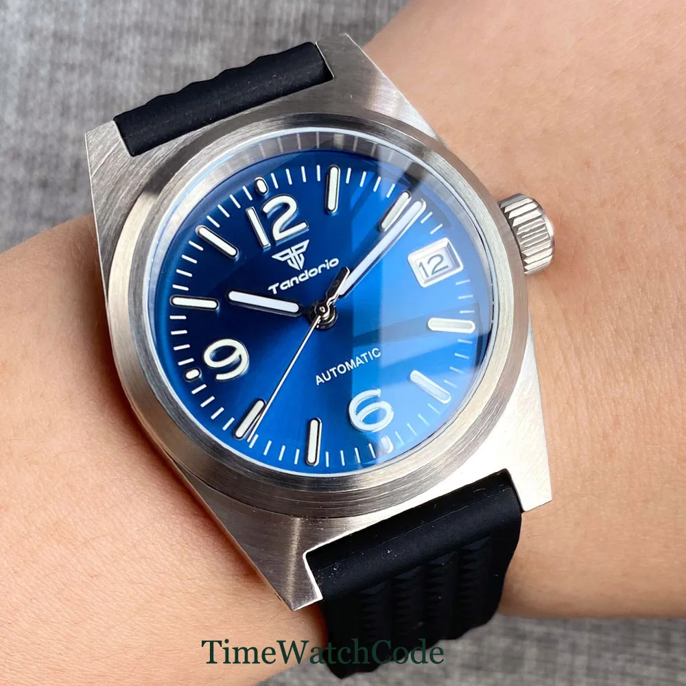 

Tandorio Diving Automatic Watch for Men NH35 Luminous Sunburst Dial 20ATM Blue Coating AR Sapphire Crystal 200m Waterproof 38mm