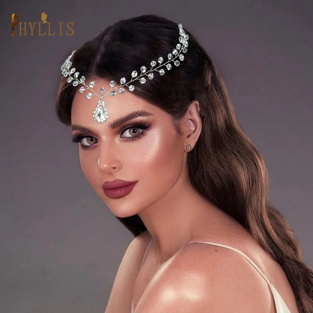 A457 Crystal Women Forehead Headband Wedding Hair Chain Bride Headpiece Headwear Bridal Hair Accessories Gift Ornament