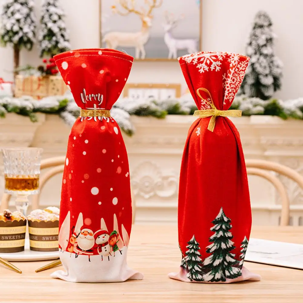 

Wine Bottle Bag Cartoon Pattern Christmas Gift Bag Enhance Atmosphere Cloth Xmas Themed Red Wine Bottle Dust-proof Bag For Home