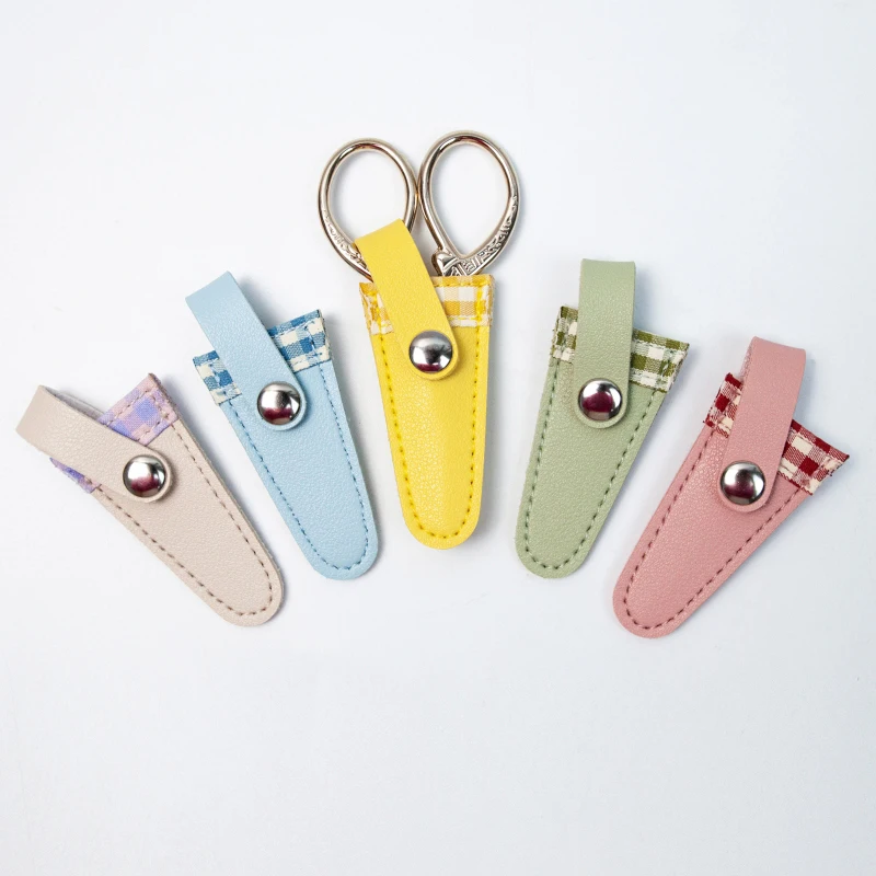 Scissors Protective Cover Colorful Vintage Embroidery Scissors Sheath Lattice Scissors Protective Cover Small Sharp Pointed Protection Case Home