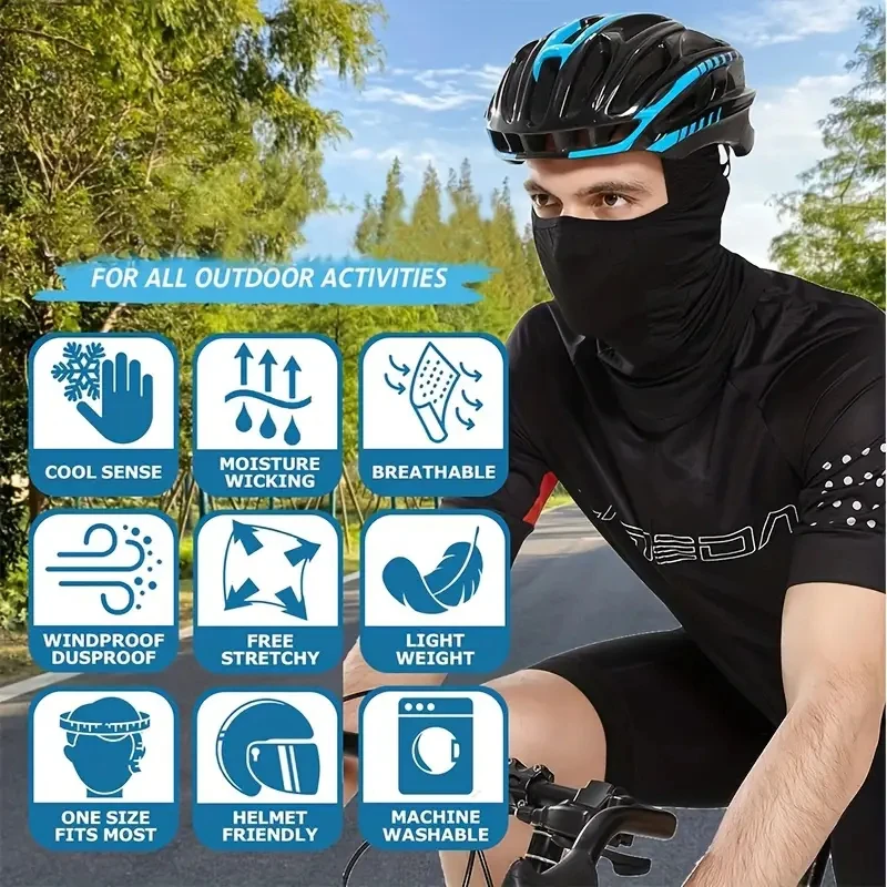 Passamontagna classico rinfrescante con protezione UV, traspirante, effetto ghiaccio e setoso, maschera integrale per ciclismo, viaggi, sport all'aria aperta, UPF50+ Bal_voghion.com